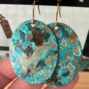Turquoise and Brown Oval Earrings